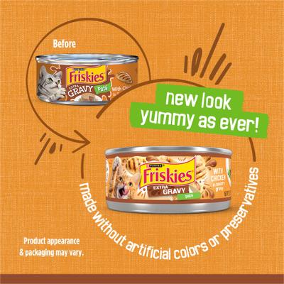 Show full view: Friskies Extra Gravy Pate with Chicken in Savory Gravy Canned Cat Food, 5.5-oz, case of 24 slide 4 of 10