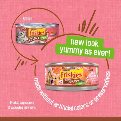 Show full view: Friskies Extra Gravy Pate with Salmon in Savory Gravy Canned Cat Food, 5.5-oz, case of 24 slide 4 of 10