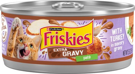 Friskies Extra Gravy Pate with Turkey in Savory Gravy Canned Cat Food, 5.5-oz can, case of 24