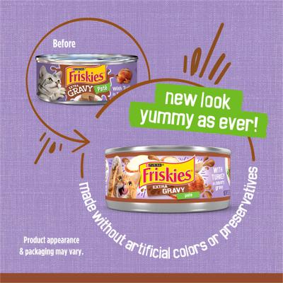 Show full view: Friskies Extra Gravy Pate with Turkey in Savory Gravy Canned Cat Food, 5.5-oz, case of 24 slide 4 of 10