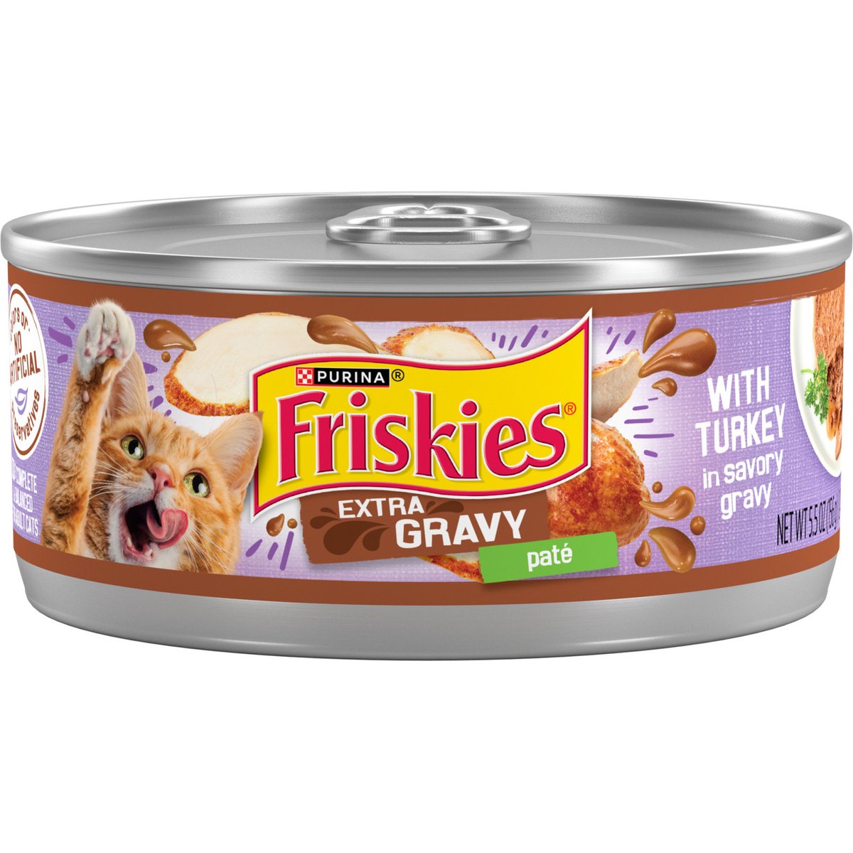 Friskies Extra Gravy Pate with Turkey in Savory Gravy Canned Cat Food, 5.5-oz can, case of 24