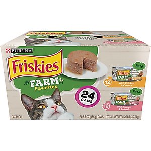 Friskies Farm Favorites Chicken & Carrots & Salmon & Spinach Pate Wet Cat Food Variety Pack, 5.5-oz can, case of 24