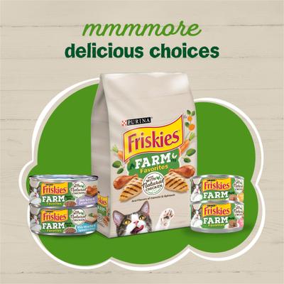 Show full view: Friskies Farm Favorites Chicken & Carrots & Salmon & Spinach Pate Wet Cat Food Variety Pack, 5.5-oz can, case of 24 slide 5 of 11