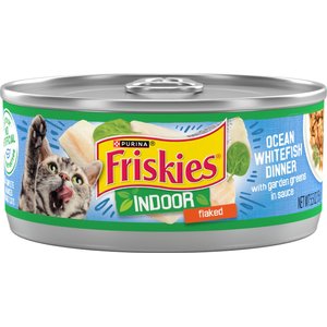 Friskies Indoor Flaked Ocean Whitefish Dinner Canned Cat Food, 5.5-oz, case of 24