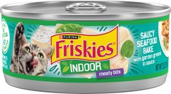 Friskies Indoor Saucy Seafood Bake Canned Cat Food, 5.5-oz can, case of 24
