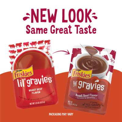 Show full view: Friskies Lil' Gravies Roast Beef Flavor Cat Food Complement, 1.55-oz pouch, case of 16 slide 3 of 11