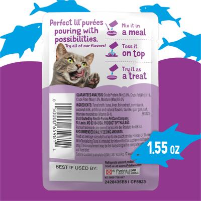 Show full view: Friskies Lil' Shakes Tantalizing Tuna Cat Food, 1.55-oz pouch, case of 16 slide 4 of 10