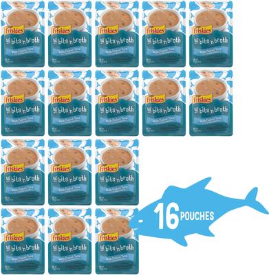Show full view: Friskies Lil' Bits ‘n Broth with Flaked Tuna in a Dreamy Broth Lickable Cat Food Topper, 1.2-oz pouch, case of 16 slide 3 of 10