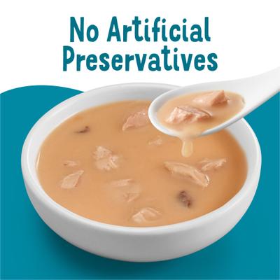 Show full view: Friskies Lil' Bits ‘n Broth with Flaked Tuna in a Dreamy Broth Lickable Cat Food Topper, 1.2-oz pouch, case of 16 slide 7 of 10