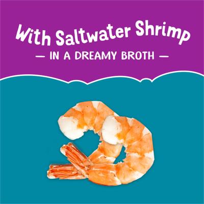 Show full view: Friskies Lil Slurprises with Saltwater Shrimp in Dreamy Sauce Wet Cat Food Topper, 1.2-oz pouch, case of 16 slide 5 of 10