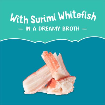 Show full view: Friskies Lil Slurprises with Surimi Whitefish in Dreamy Sauce Wet Cat Food Topper, 1.2-oz pouch, case of 16 slide 5 of 10