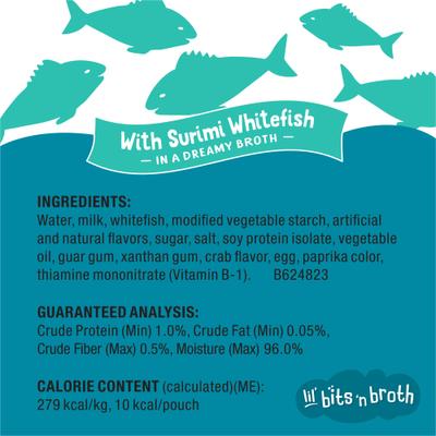 Show full view: Friskies Lil Slurprises with Surimi Whitefish in Dreamy Sauce Wet Cat Food Topper, 1.2-oz pouch, case of 16 slide 6 of 10