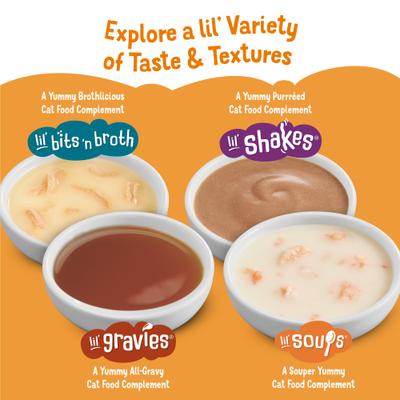 Show full view: Friskies Lil' Soups with Flaked Chicken in a Velvety Tuna Broth Lickable Cat Food Topper, 1.2-oz tub, case of 8 slide 8 of 12