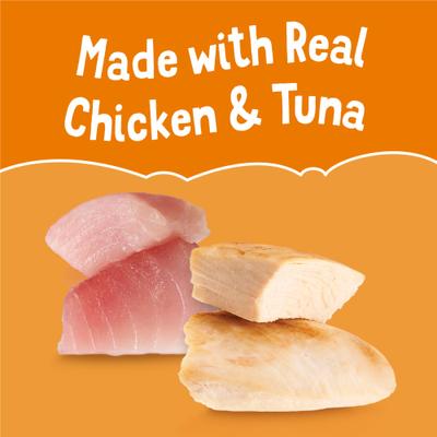 Show full view: Friskies Lil' Soups with Flaked Chicken in a Velvety Tuna Broth Lickable Cat Food Topper, 1.2-oz tub, case of 8 slide 5 of 12