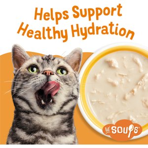 Friskies Lil' Soups with Flaked Chicken in a Velvety Tuna Broth Lickable Cat Food Topper, 1.2-oz tub, case of 8
