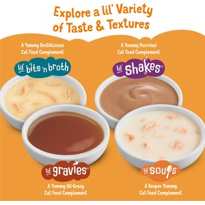 Friskies Lil' Soups with Flaked Chicken in a Velvety Tuna Broth Lickable Cat Food Topper, 1.2-oz tub, case of 8