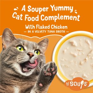 Friskies Lil' Soups with Flaked Chicken in a Velvety Tuna Broth Lickable Cat Food Topper, 1.2-oz tub, case of 8