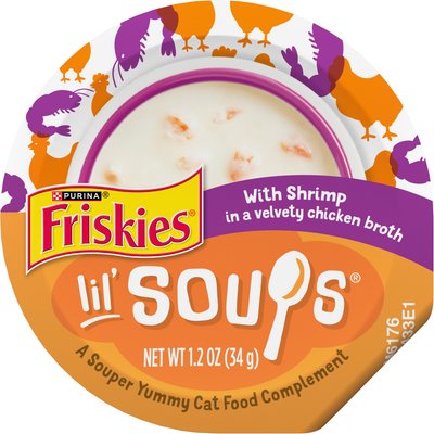 Friskies Friskies Lil' Soups with Shrimp in a Velvety Chicken Broth Lickable Cat Food Topper, 1.2-oz cup, case of 8