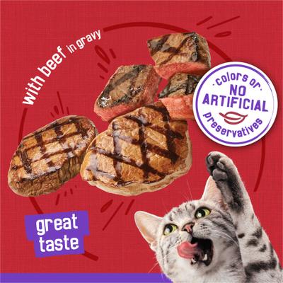 Show full view: Friskies Meaty Bits with Beef in Gravy Canned Cat Food, 5.5-oz, case of 24 slide 4 of 10