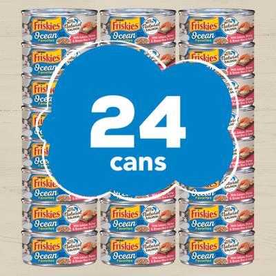 Show full view: Friskies Ocean Favorites Meaty Bits Salmon, Shrimp & Brown Rice Wet Cat Food, 5.5-oz can, case of 24 slide 3 of 11