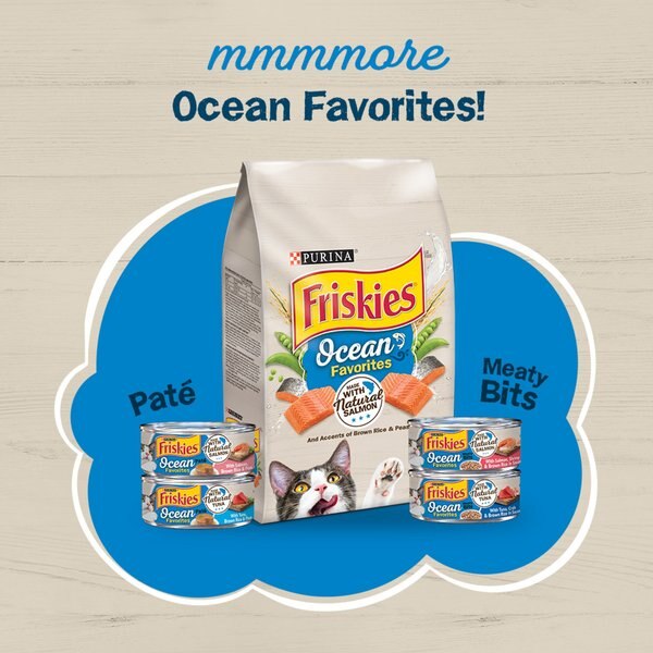 Friskies Ocean Favorites Meaty Bits Salmon, Shrimp & Brown Rice Wet Cat Food, 5.5-oz can, case of 24