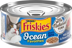 Friskies Ocean Favorites Meaty Bits Tuna, Crab & Brown Rice Natural Wet Cat Food, 5.5-oz can, case of 24