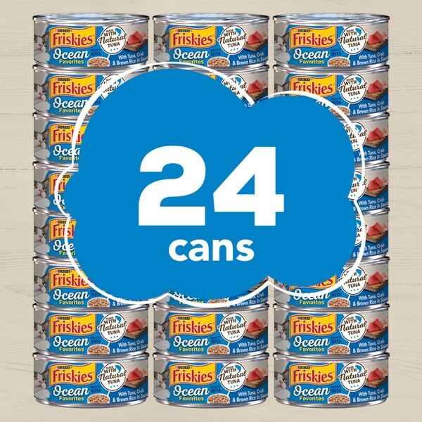 Friskies Ocean Favorites Meaty Bits Tuna, Crab & Brown Rice Natural Wet Cat Food, 5.5-oz can, case of 24