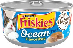 Friskies Ocean Favorites Tuna, Brown Rice & Peas Pate Wet Cat Food, 5.5-oz can, case of 24
