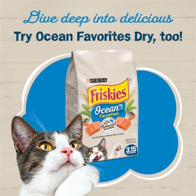 Show full view: Friskies Ocean Favorites Variety Pack Salmon & Tuna Natural Wet Cat Food, 5.5-oz can, case of 24 slide 6 of 11