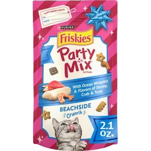 Friskies Party Mix Beachside Crunch Ocean Whitefish & Seafood Flavor Crunchy Cat Treats, 2.1-oz bag