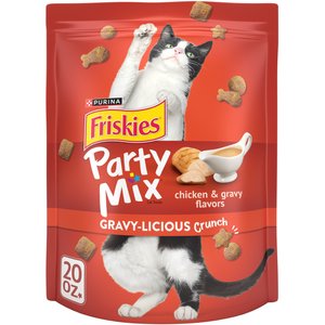 Friskies Party Mix Gravy-licious Chicken & Gravy Flavors Crunchy Cat Treats, 20-oz bag