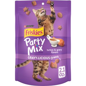 Friskies Party Mix Gravy-licious Turkey & Gravy Flavors Crunchy Cat Treats, 2.1-oz bag