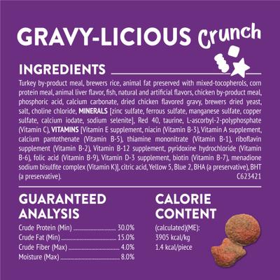 Show full view: Friskies Party Mix Gravy-licious Turkey & Gravy Flavors Crunchy Cat Treats, 6-oz bag slide 6 of 13