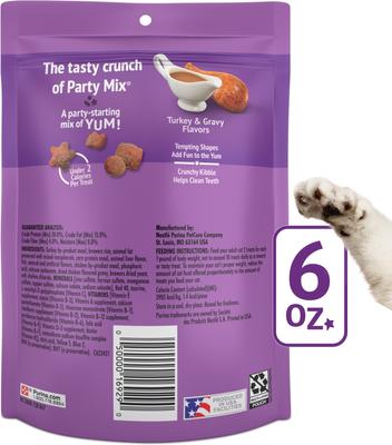 Show full view: Friskies Party Mix Gravy-licious Turkey & Gravy Flavors Crunchy Cat Treats, 6-oz bag slide 3 of 13