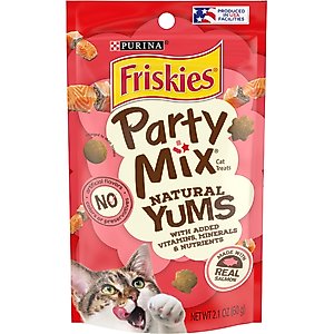 Friskies Party Mix Natural Yums Complete & Balanced Salmon Crunchy Natural Cat Treats, 2.1-oz bag