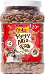 Friskies Party Mix Natural Yums Complete & Balanced Salmon Crunchy Natural Cat Treats, 20-oz tub