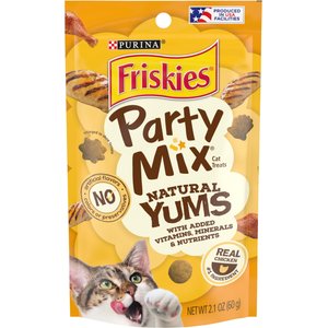 Friskies Party Mix Natural Yums with Real Chicken Flavor Crunchy Cat Treats, 2.1-oz bag