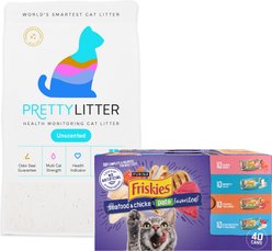 Friskies Pate Seafood & Chicken Variety Pack Canned Food + PrettyLitter Cat Litter