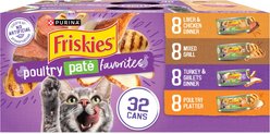 Friskies Poultry Pate Favorites Variety Pack Wet Cat Food, 5.5-oz can, case of 32