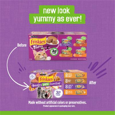 Show full view: Friskies Poultry Pate Favorites Variety Pack Wet Cat Food, 5.5-oz can, case of 32 slide 3 of 11