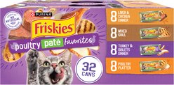 Friskies Poultry Pate Favorites Variety Pack Wet Cat Food, 5.5-oz can, case of 32