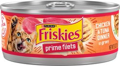 Friskies Prime Filets Chicken & Tuna Dinner in Gravy Canned Cat Food, 5.5-oz, case of 24