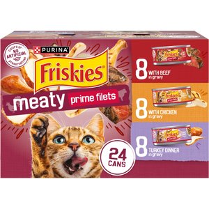 Friskies Prime Filets Meaty Favorites Variety Pack Canned Cat Food, 5.5-oz, case of 24
