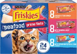 Friskies Prime Filets Seafood Favorites Variety Pack Canned Cat Food, 5.5-oz, case of 24