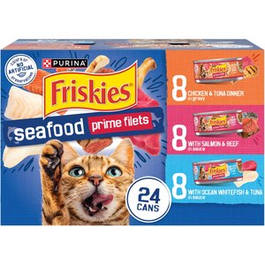 Friskies Prime Filets Seafood Favorites Variety Pack Canned Cat Food, 5.5-oz, case of 24