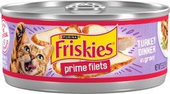 Friskies Prime Filets Turkey Dinner in Gravy Canned Cat Food, 5.5-oz can, case of 4