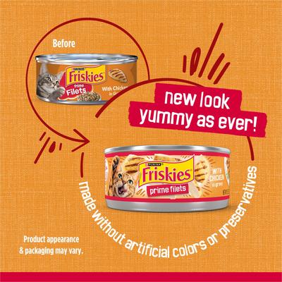 Show full view: Friskies Prime Filets with Chicken in Gravy Canned Cat Food, 5.5-oz can, bundle of 72  slide 3 of 11