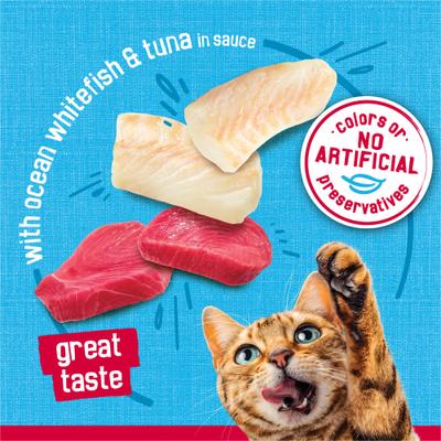 Show full view: Friskies Prime Filets with Ocean Whitefish & Tuna in Sauce Canned Cat Food, 5.5-oz, case of 24 slide 4 of 10