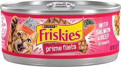Friskies Prime Filets with Salmon & Beef in Sauce Canned Cat Food, 5.5-oz can, case of 4