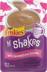 Friskies Pureed Topper Lil Shakes with Scrumptious Salmon Cat Food, 1.55-oz pouch, case of 16